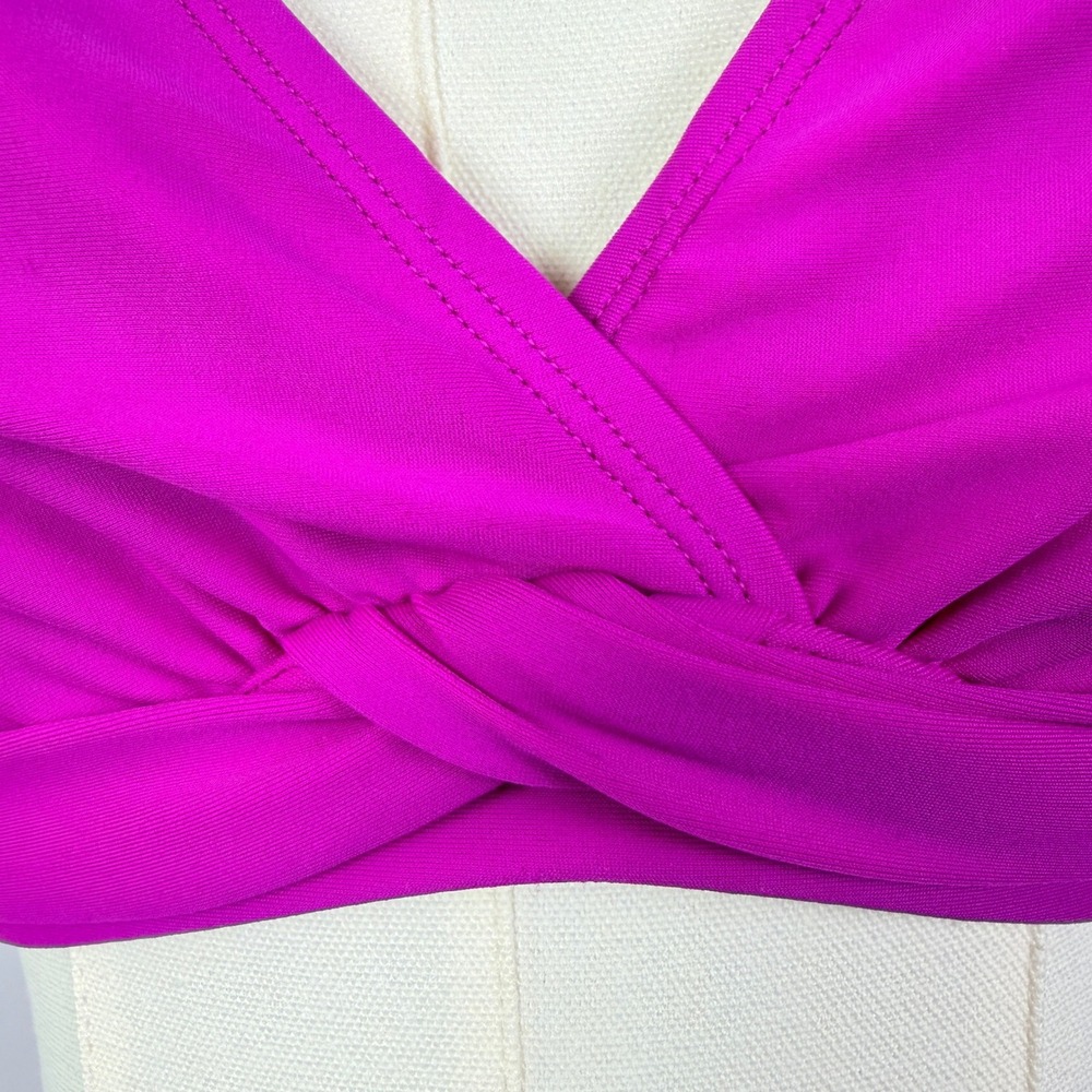 Athleta Magenta Purple Halter Twist Bikini Top 34 D/DD and Boy Short Bottoms Set - Picture 9 of 12